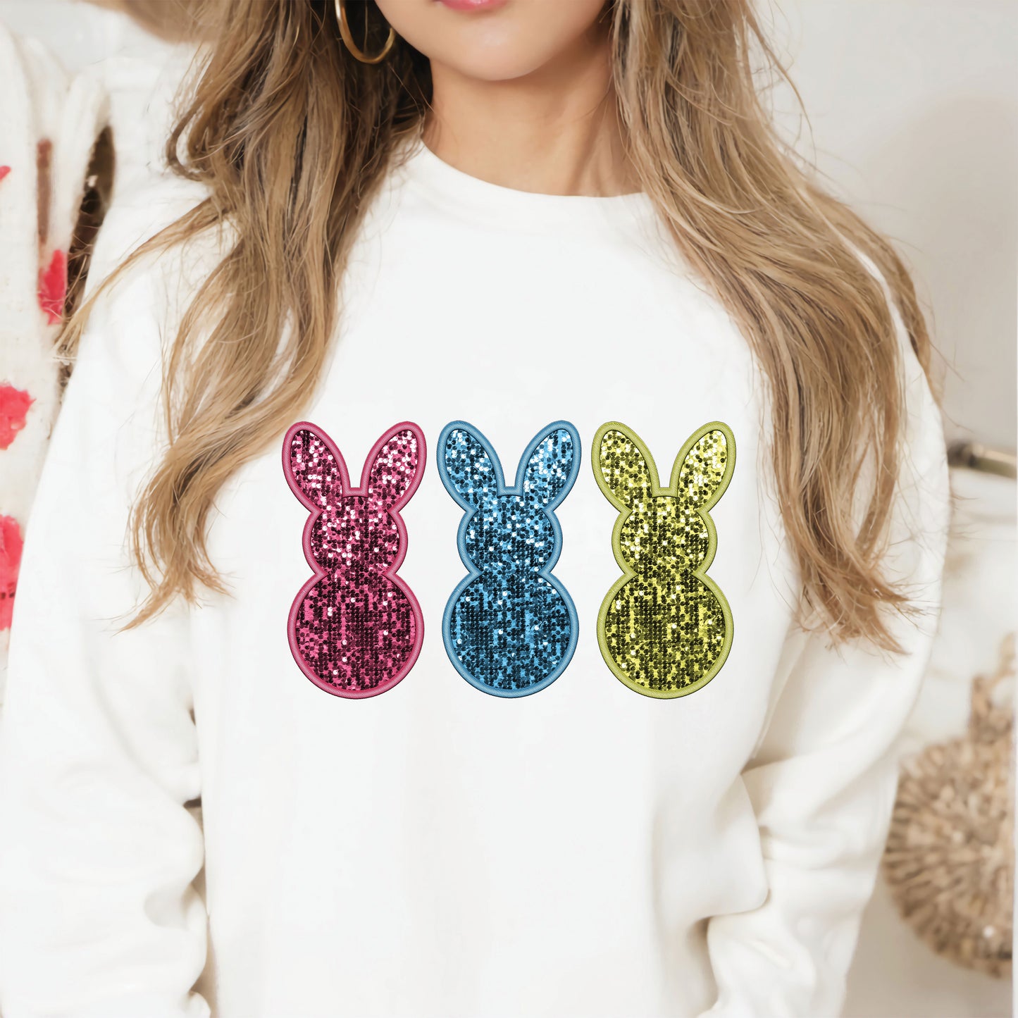 Faux Glitter Bunnies DTF Transfer