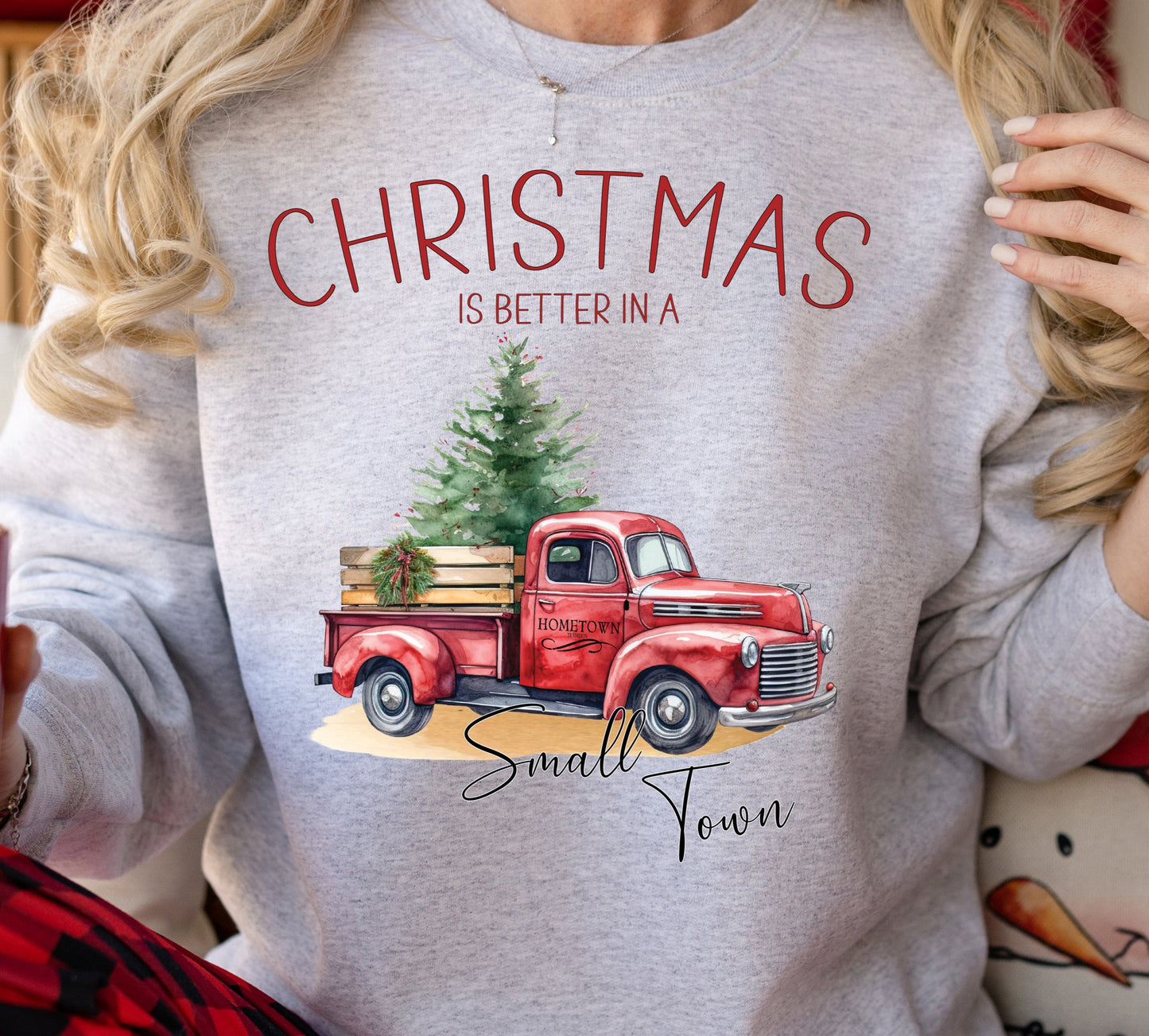Christmas Is Better In A Small Town, Hometown Tradition, Red Truck, Small Town Design DTF Transfer