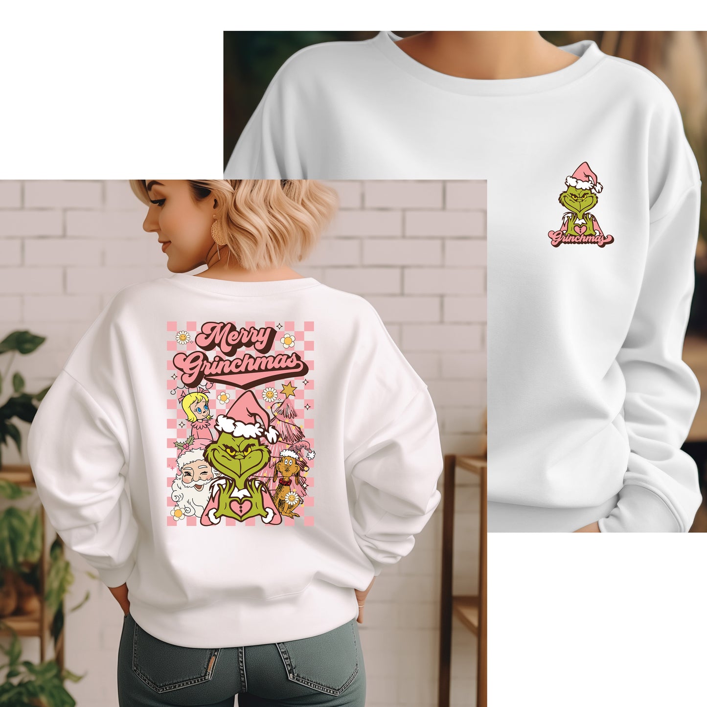 Merry Christmas Green Guy Checkered Pocket Set DTF Transfer