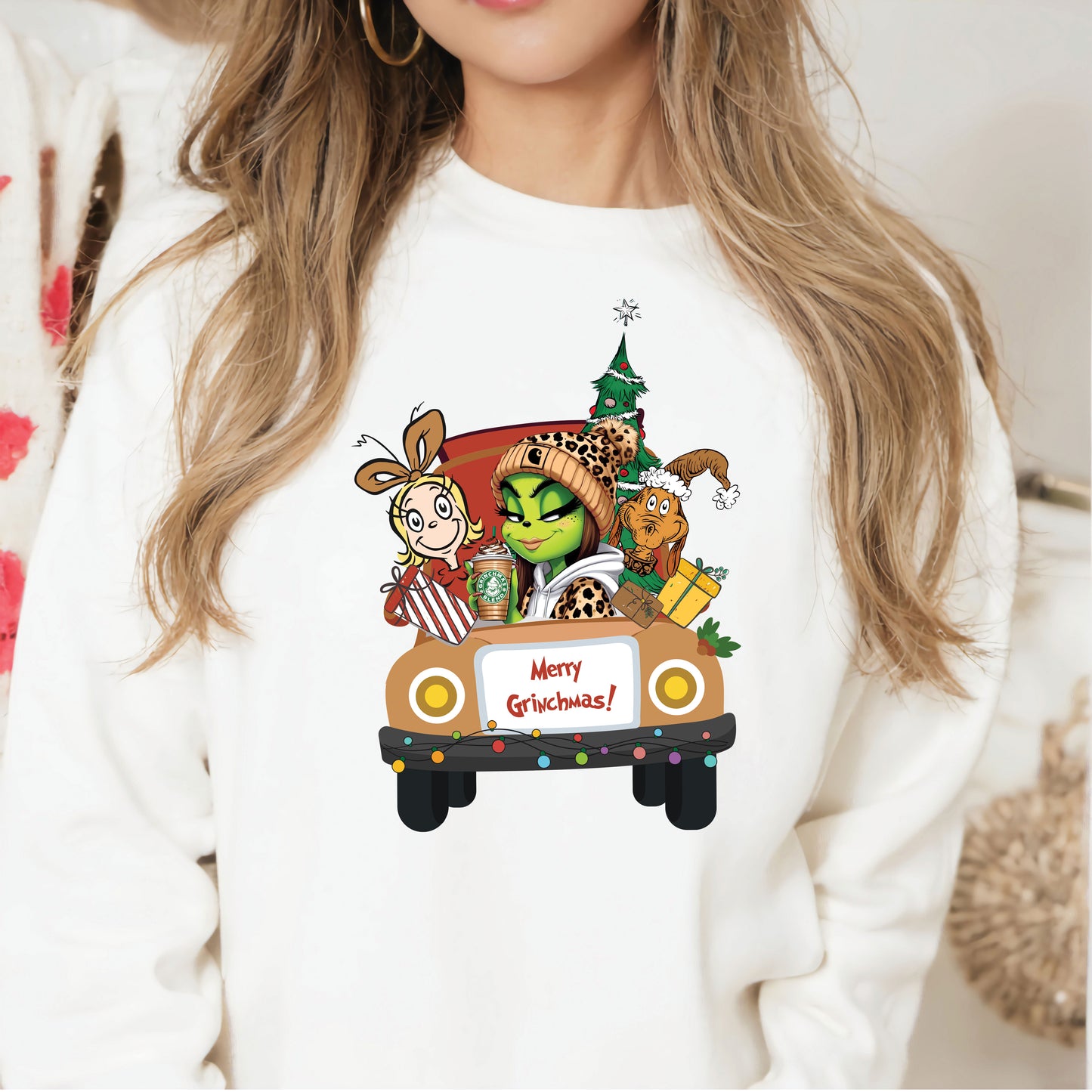 Merry Green Girl Brown Truck Grinch DTF Transfer