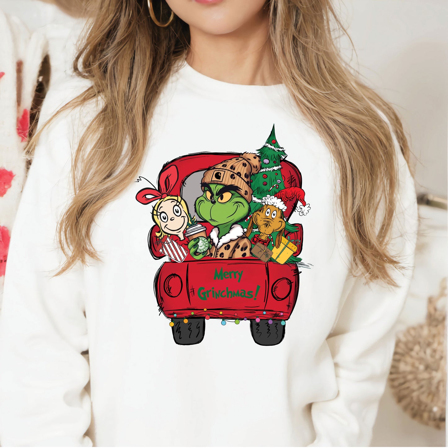 Merry Green Man Red Truck DTF Transfer