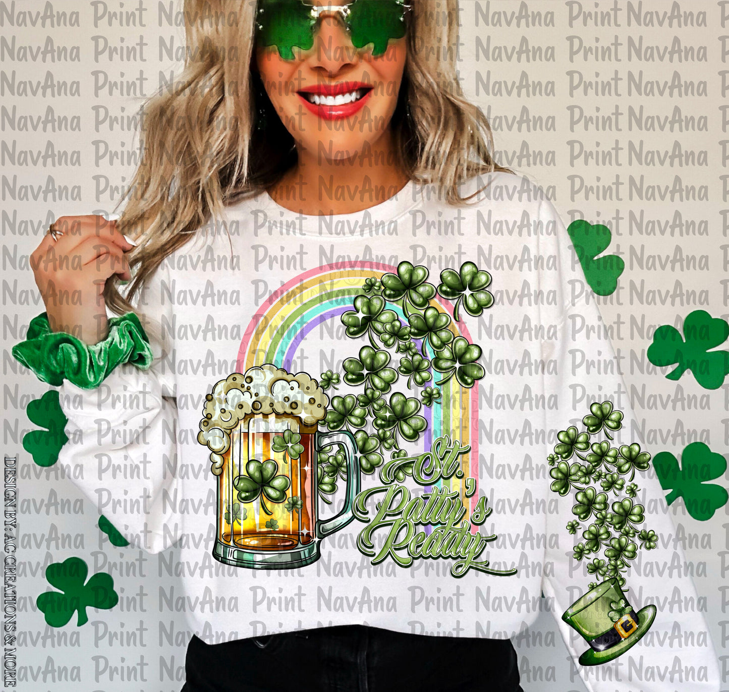 St. Pattys Ready, Shamrock, Lucky, Gold Coins w/Sleeve option DTF Transfer