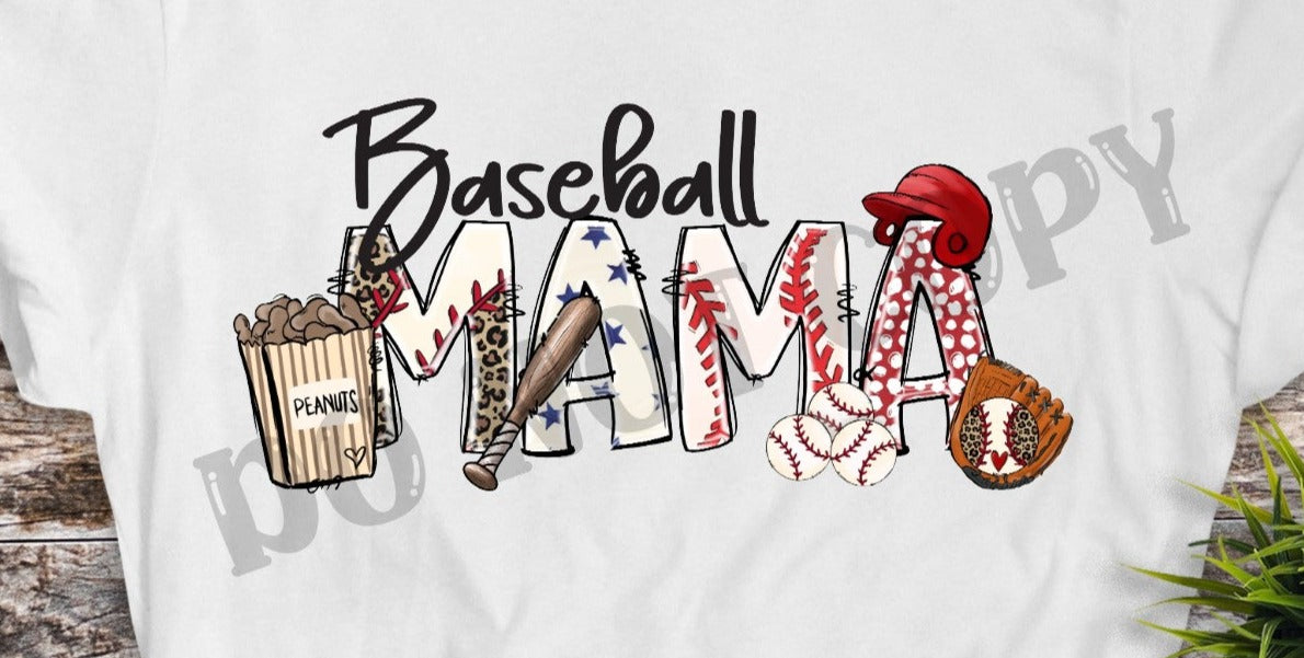 Baseball Mama, Baseball Bat, Baseball Peanuts, Baseball Helmet, Baseball Season, Leopard Print, DTF Transfer