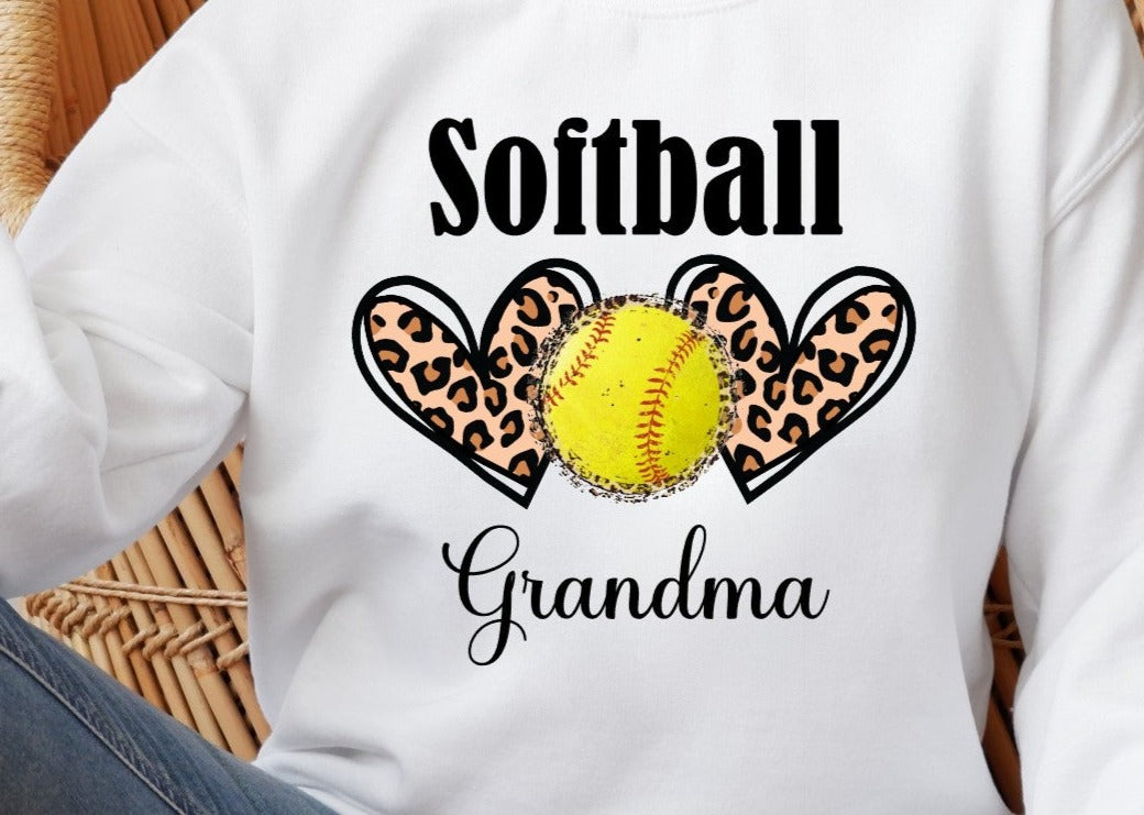 Softball Two Hearts, Leopard, Hearts, Softball Grandma, Nana, Mimi, Gigi, Grammie, DTF Transfer