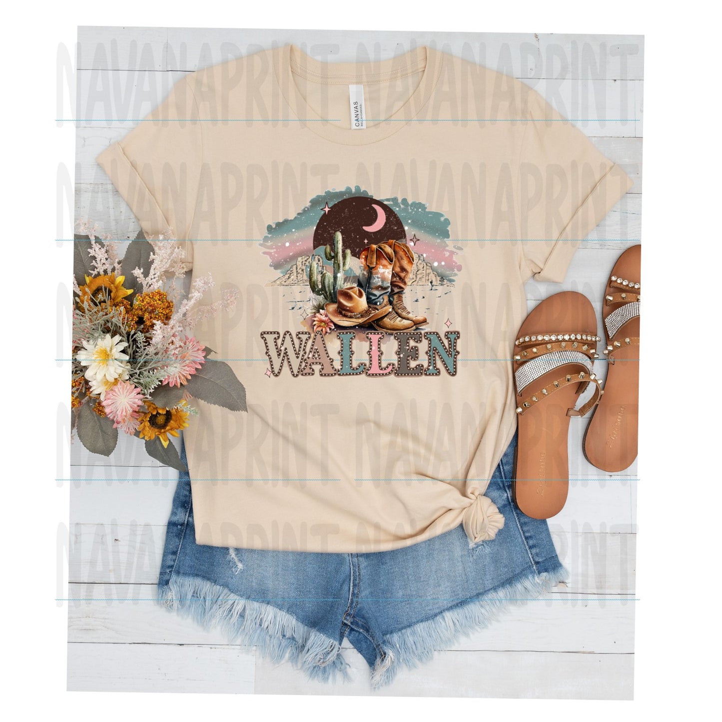 Country Singer, Western Boots, Western Hats, Cactus, Moonlight DTF Transfer