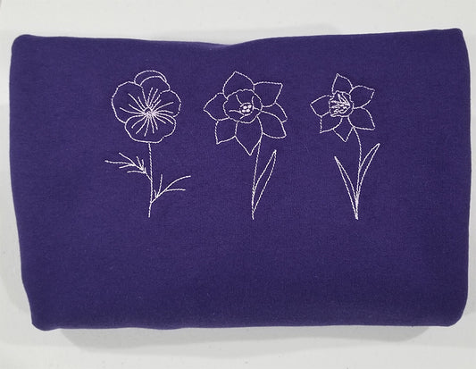 Custom Personalized Embroidered Birth Flower Sweatshirts, Mother's Day Aunt Grandma Birthday Anniversary Gifts