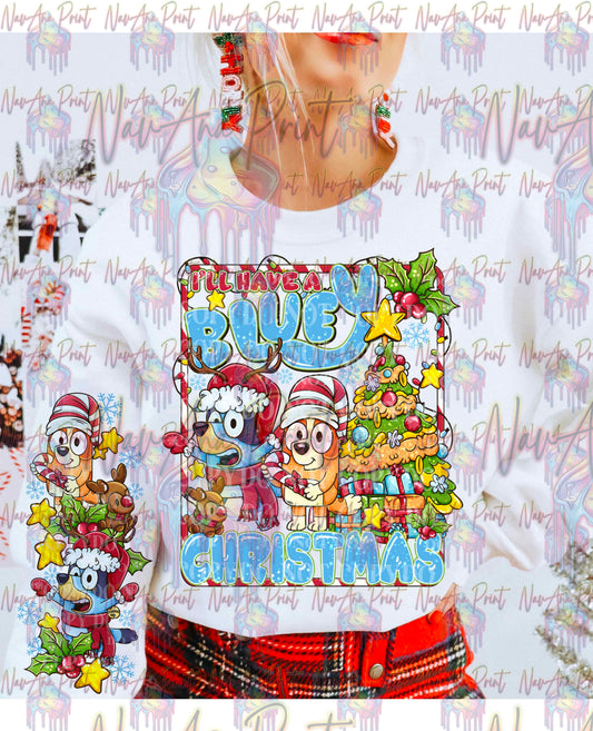 Blue Dog and Friends Christmas Theme w/Sleeve option DTF Transfer