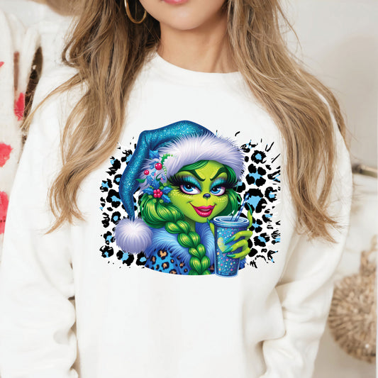 Blue Leopard Boujee Green Girl DTF Transfer
