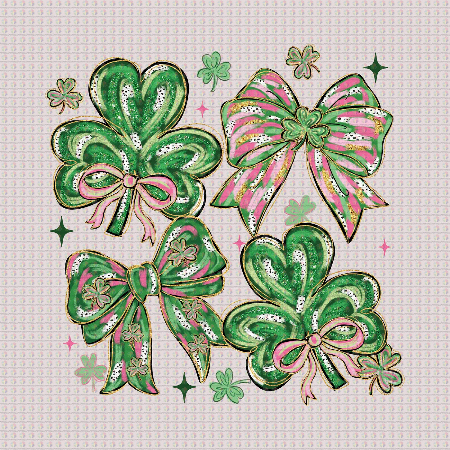 Green and Pink Clover and Coquette Bows