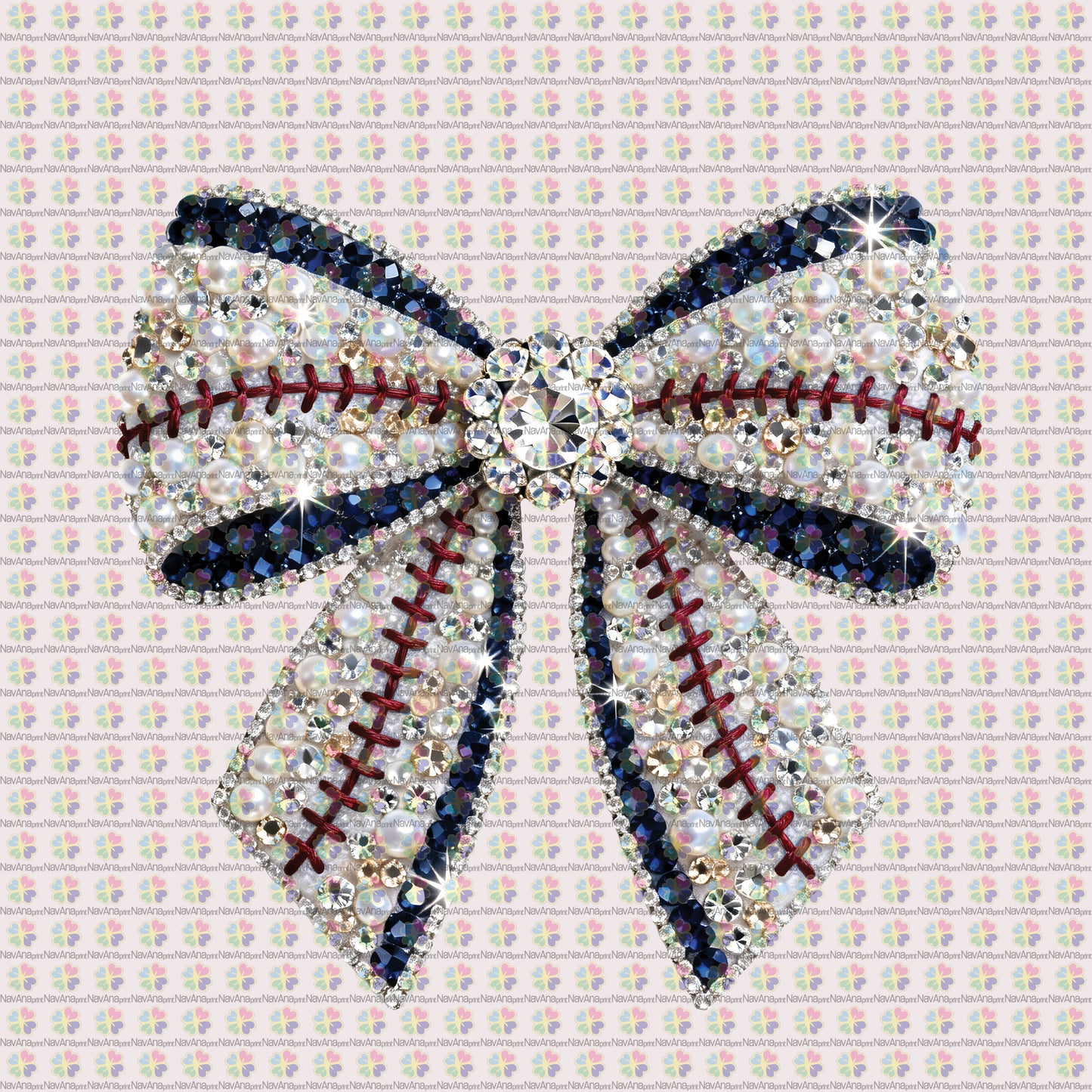 Faux Rhinestone and Pearl Baseball Coquette Bow