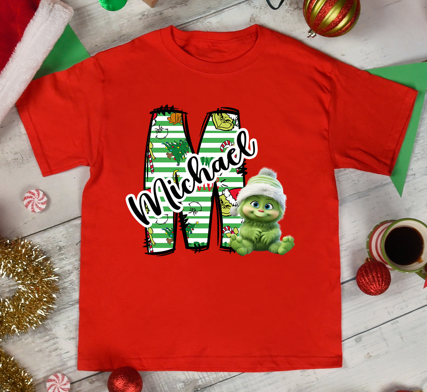 Customizable Baby Green Guy Letter and Name-Green stripe Lettering Set Hat DTF Transfer