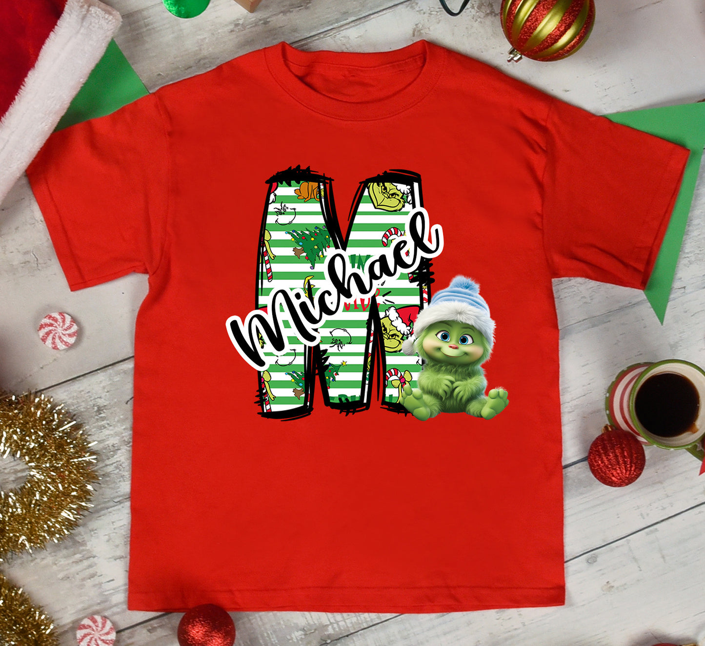 Customizable Baby Green Guy Letter and Name-Green stripe Lettering Set Hat DTF Transfer