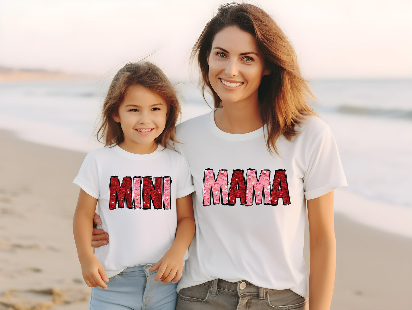 Mama and Mini Faux Pink and Red Heart Confetti