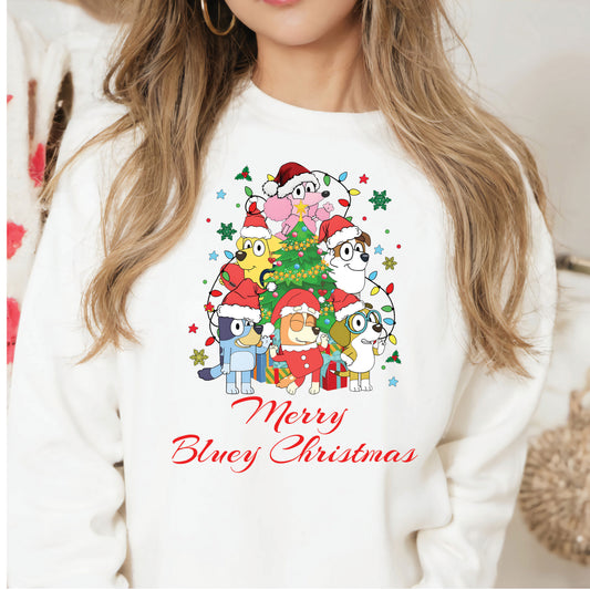 Merry Blue Dog and Friends Christmas DTF Transfer