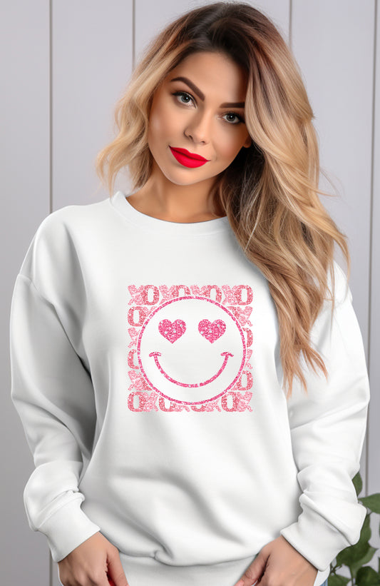 Faux Glitter Pink Happy Face XOXO