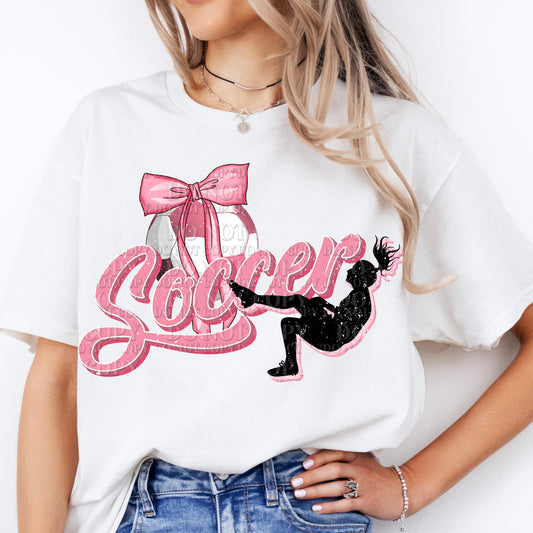 Pink Bow Soccer Girl DTF Transfer
