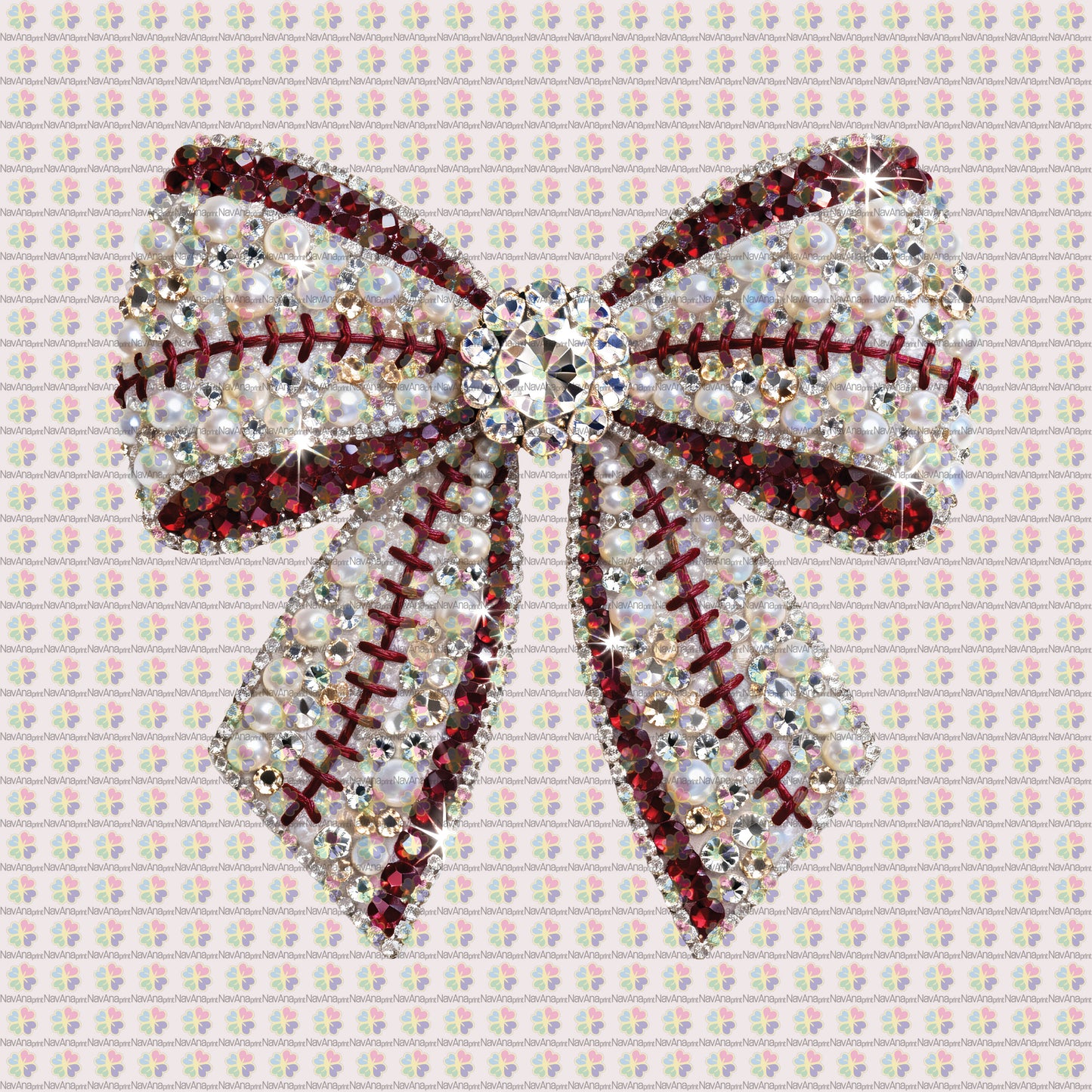 Faux Rhinestone and Pearl Baseball Coquette Bow