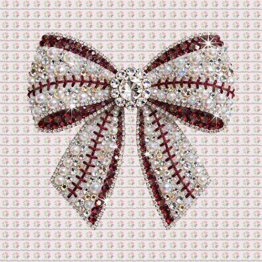 Faux Rhinestone and Pearl Baseball Coquette Bow