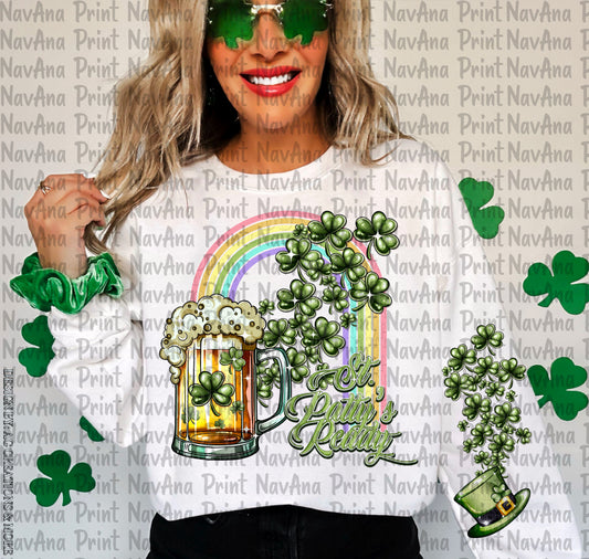 St. Pattys Ready, Shamrock, Lucky, Gold Coins w/Sleeve option DTF Transfer