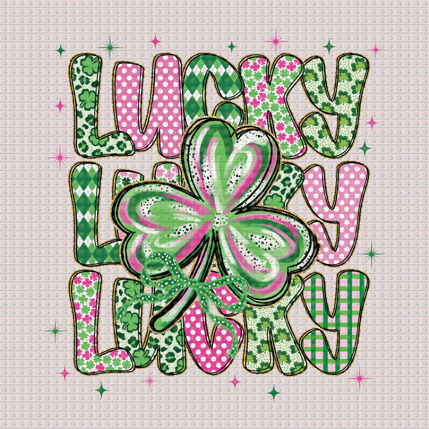 Green and Pink Three Lucky