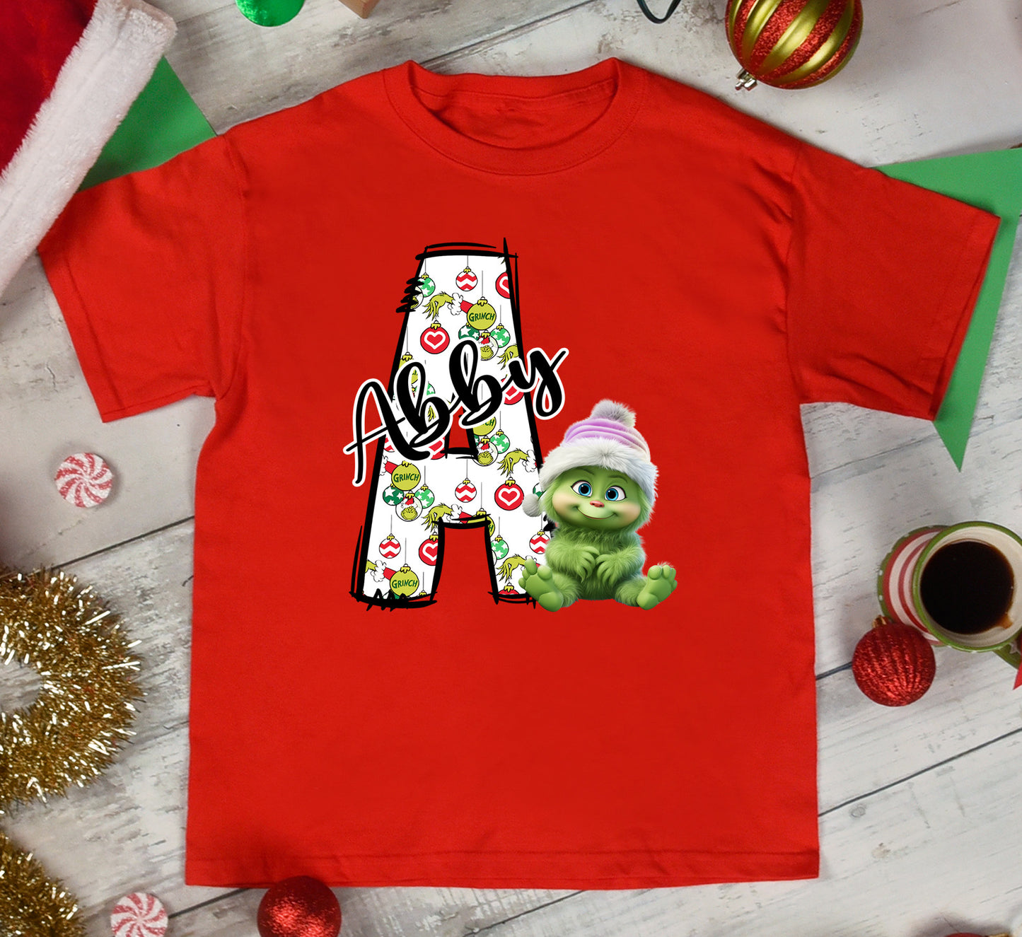 Customizable Baby Green Guy Letter and Name-White Lettering Set Hat DTF Transfer