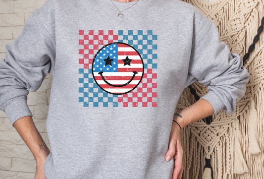 Retro Happy Face American Checkered DTF Transfer