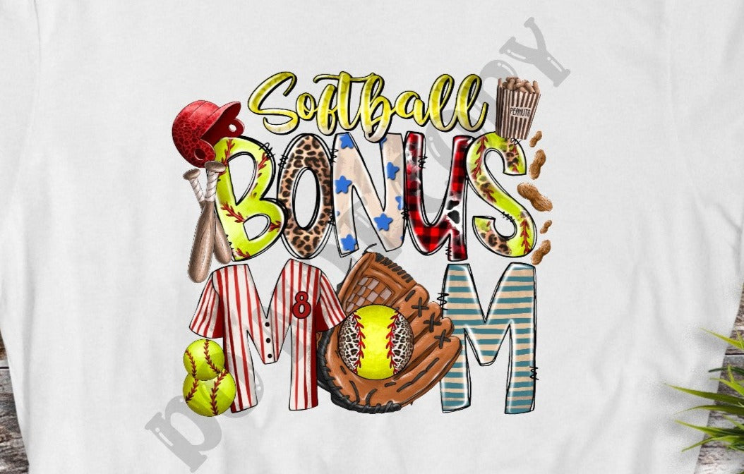 Softball Bonus Mom Theme, Bonus Mom, Softball Bat, Softball Peanuts, Softball Helmet, Softball Season, Leopard Print, DTF Transfer