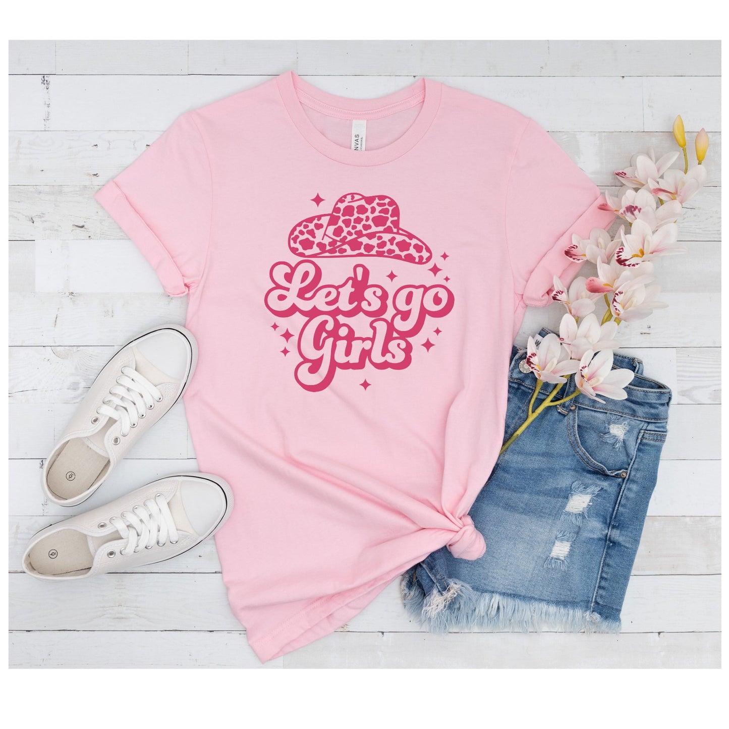 Let's Go Girls, Pink Cowboy Hat, Leopard Print, Bridesmaid, Bridal Shower, Bachelorette Party, Wedding DTF Transfer