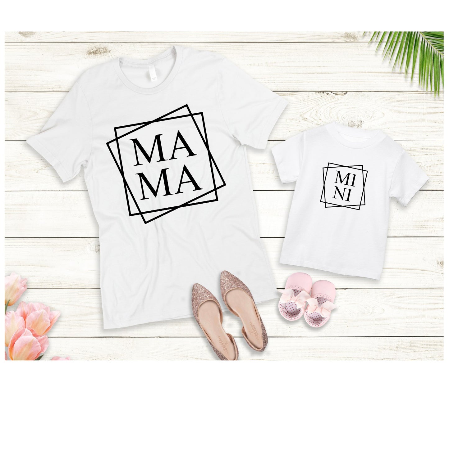 Mama and Mini Square Frame, Matching Shirts, Mama and Me, Mothers Day, Mama and Mini DTF Transfers