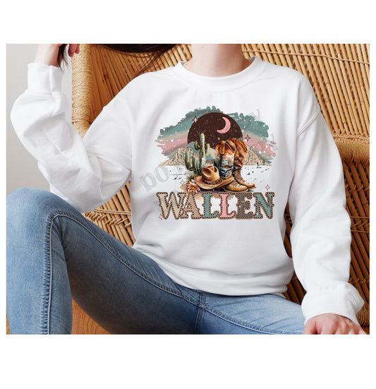 Country Singer, Western Boots, Western Hats, Cactus, Moonlight DTF Transfer