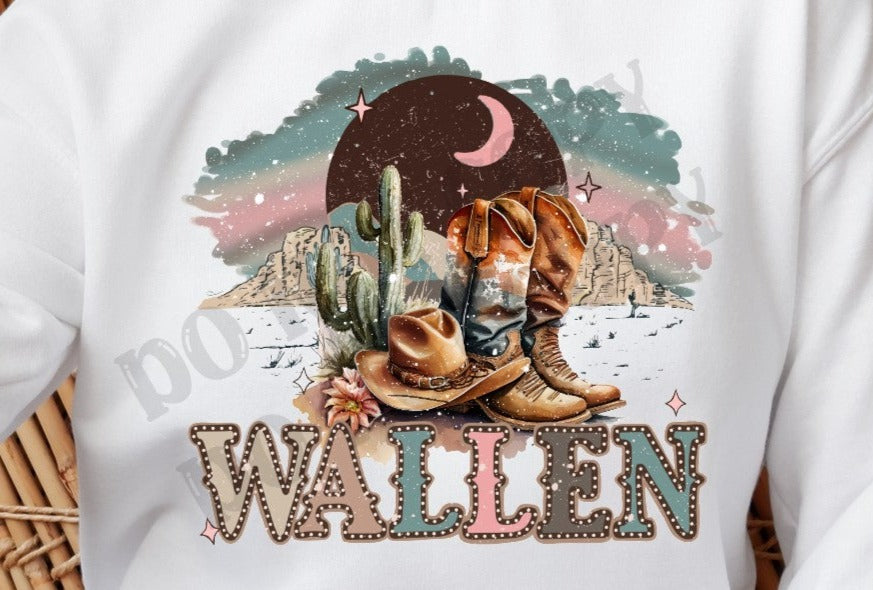 Country Singer, Western Boots, Western Hats, Cactus, Moonlight DTF Transfer