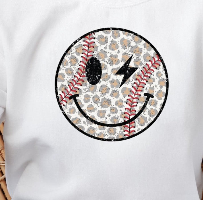 Baseball Smiley Face, Baseball Winking Face, Leopard, T-Ball Smiley Face, Smiley Face DTF Design